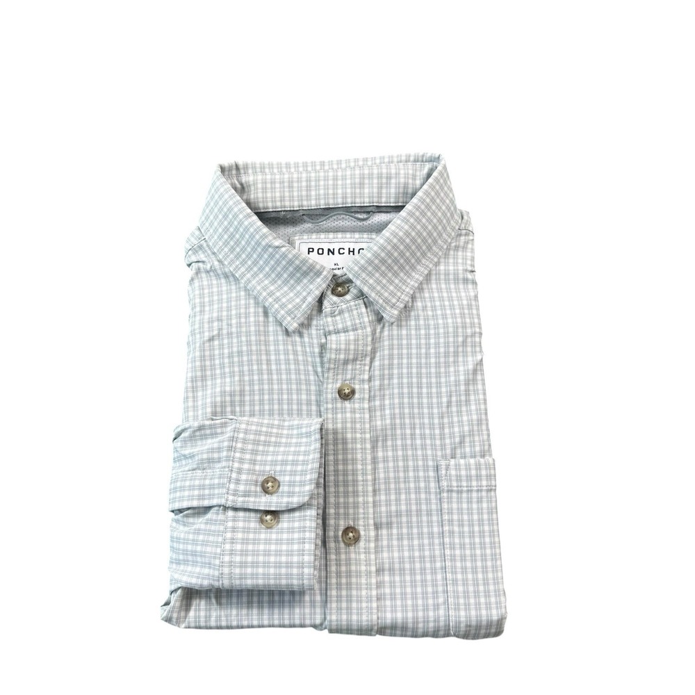 Poncho Gray White Checked Perfosmance L/S Men's Button Front Size XL